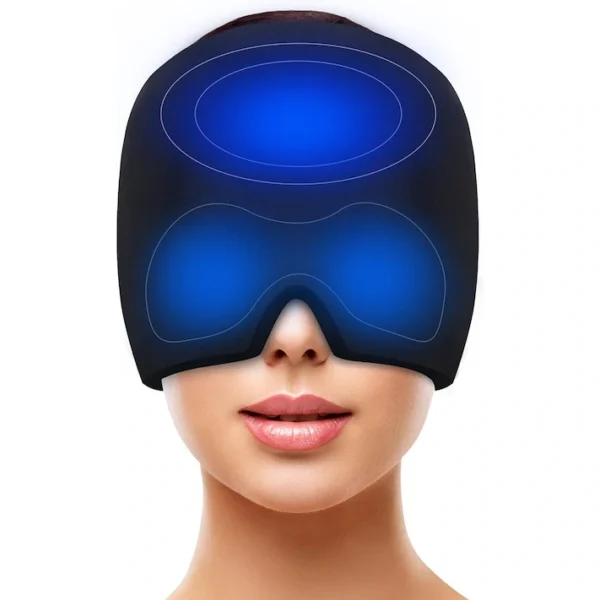 Masca pentru ameliorare dureri de cap, febra, calmare sinusuri, migrene, contine GEL pentru terapie rece sau calda, acoperire 360°, marime universala, negru mat