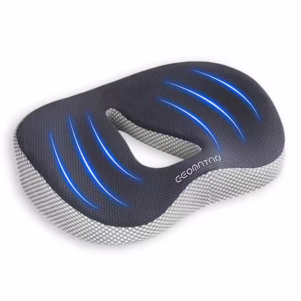 Perna ortopedica sezut GEOMATAN®, Spuma cu memorie Premium, pentru scaun de birou sau masina, confort Coccis, Husa respirabila si antialunecare, zona Lombara, Sciatica, Dureri de sold, Hemoroizi, pana la 120 kg, 46x38x8 cm, Gri cenusiu